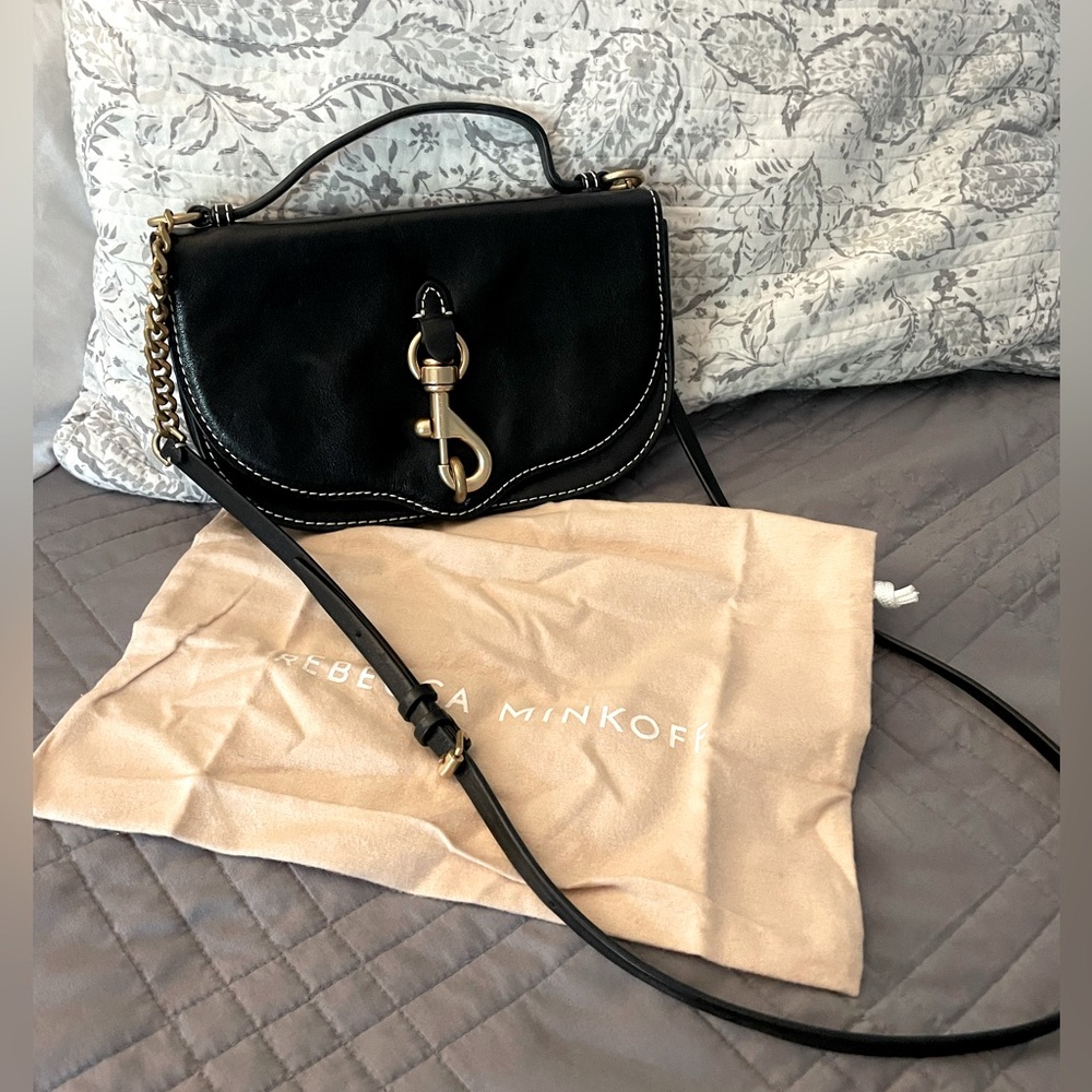Rebecca Minkoff leather crossbody top handle mini saddle bag